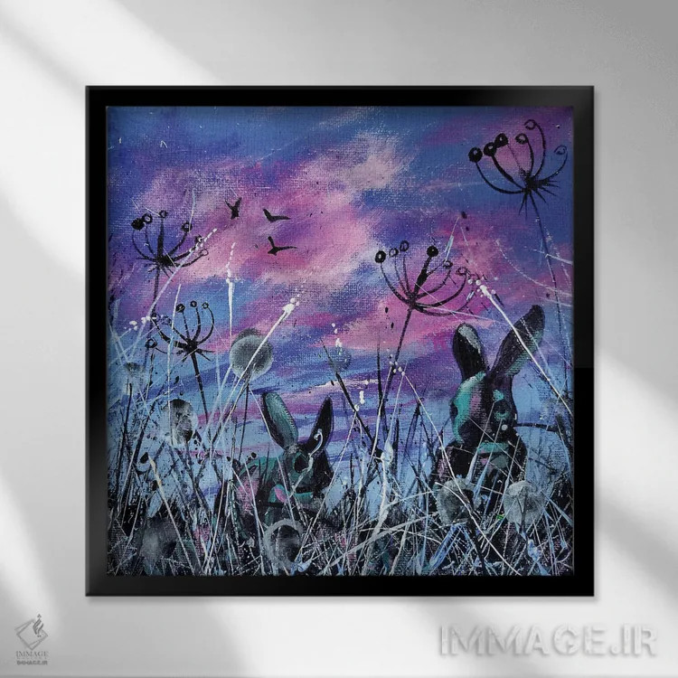 تابلو خرگوشهای غروب اثر اندرو آلن جانسون - نمای قابدار مشکی