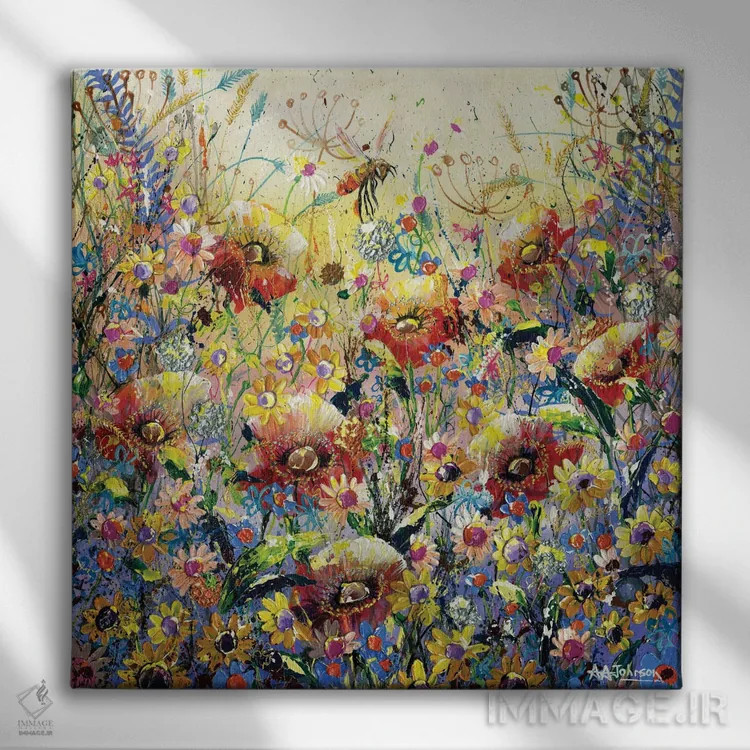 تابلو چمنزار شقایق اثر اندرو آلن جانسون - نمای روبهرو روی دیوار