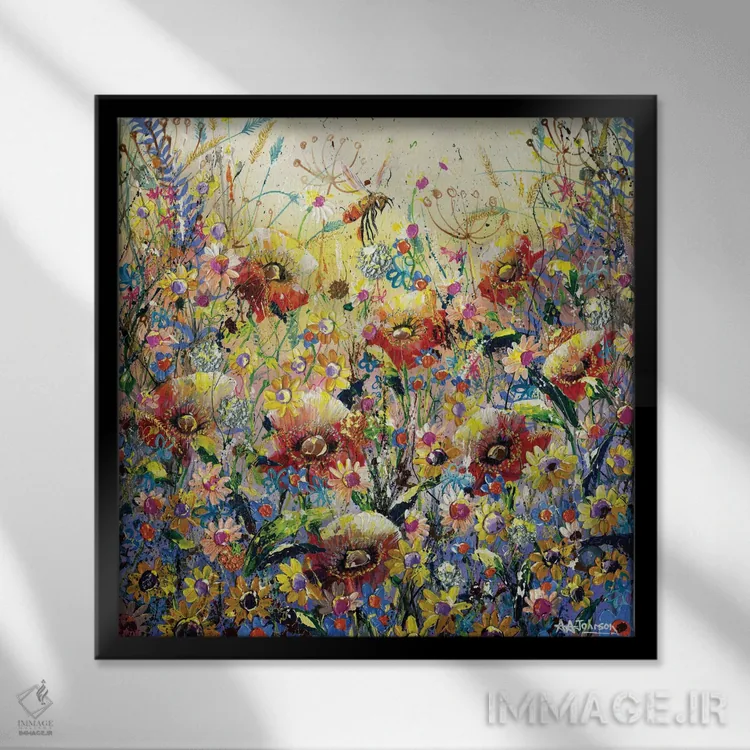 تابلو چمنزار شقایق اثر اندرو آلن جانسون - نمای قابدار مشکی