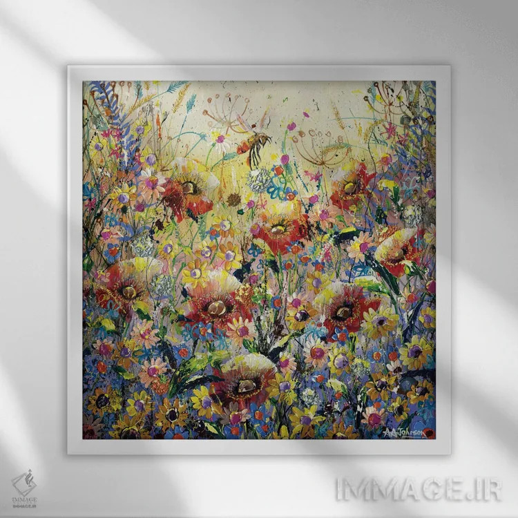 تابلو چمنزار شقایق اثر اندرو آلن جانسون - نمای قابدار سفید