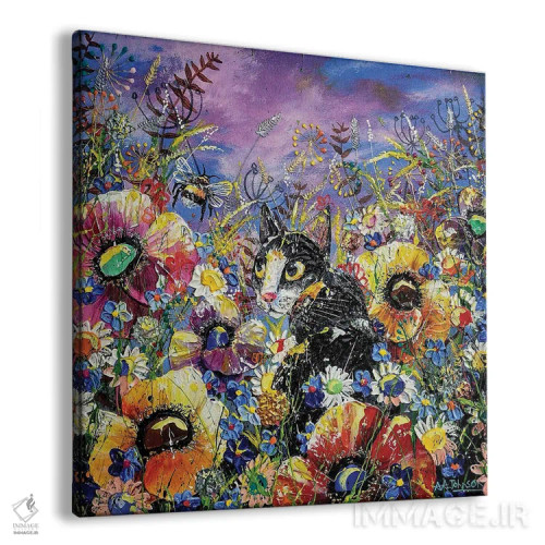 تابلو گربه در میان گلها اثر اندرو آلن جانسون - نمای پرسپکتیو محصول
