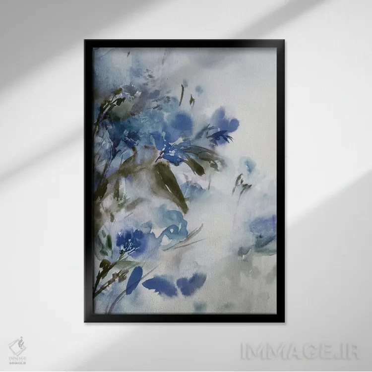 تابلو گلهای آبی II اثر آریا کِی - نمای قابدار مشکی