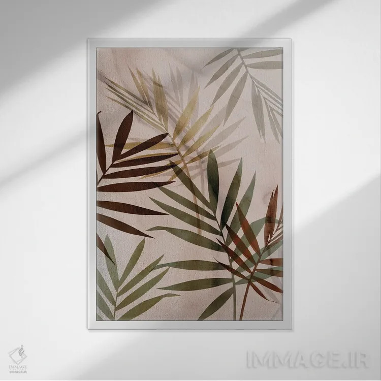 تابلو برگهای ملایم I اثر آریا کِی - نمای قابدار سفید