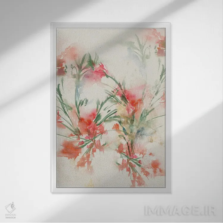 تابلو گلهای قرمز II اثر آریا کِی - نمای قابدار سفید