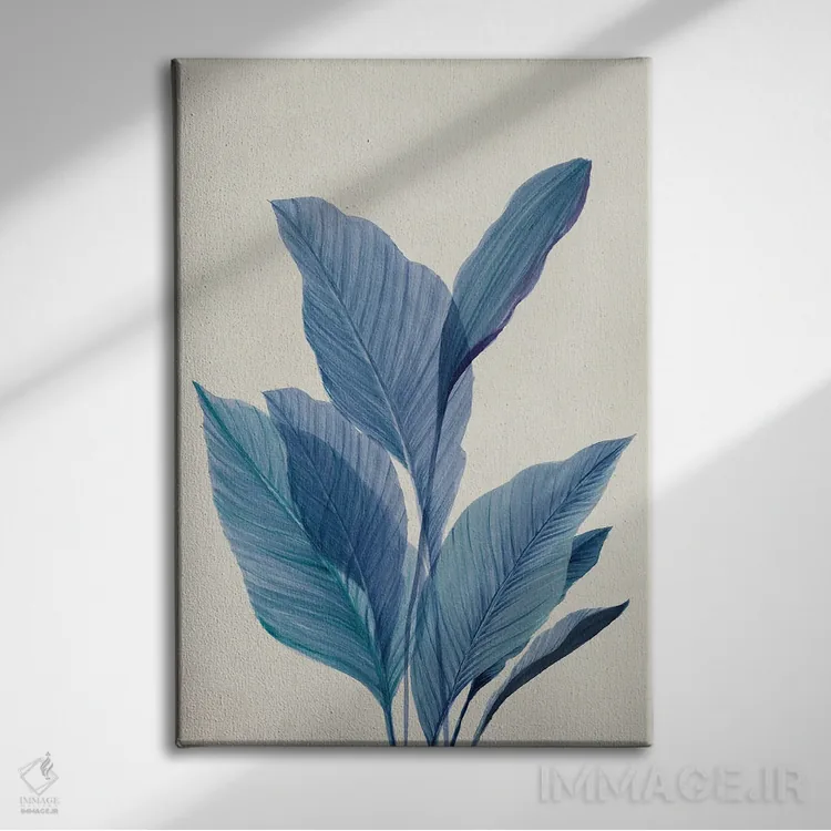 تابلو برگهای نخل آبی I اثر آریا کِی - نمای روبهرو روی دیوار