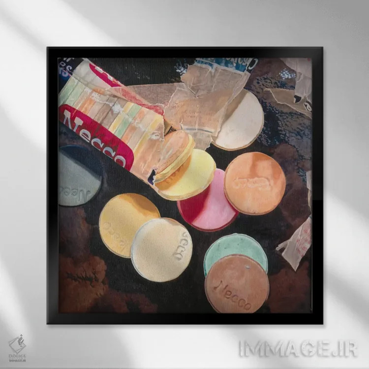 تابلو آبنبات ویفر رنگارنگ اثر آندریا آلوین - نمای قابدار مشکی