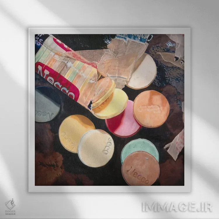 تابلو آبنبات ویفر رنگارنگ اثر آندریا آلوین - نمای قابدار سفید