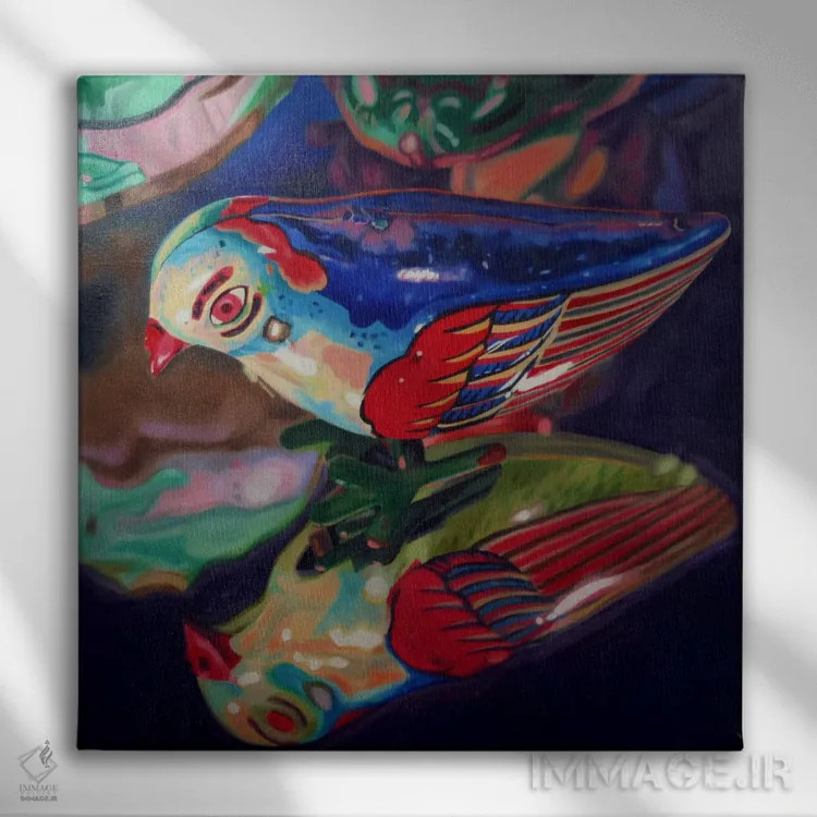 تابلو پرنده حلبی اثر آندریا آلوین - نمای روبهرو روی دیوار