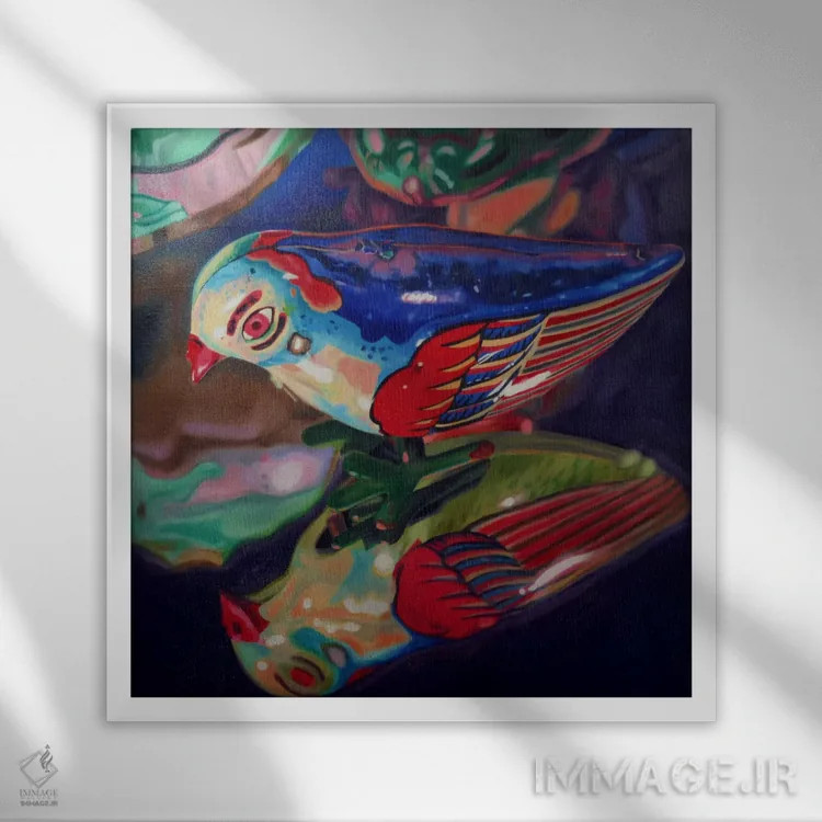 تابلو پرنده حلبی اثر آندریا آلوین - نمای قابدار سفید