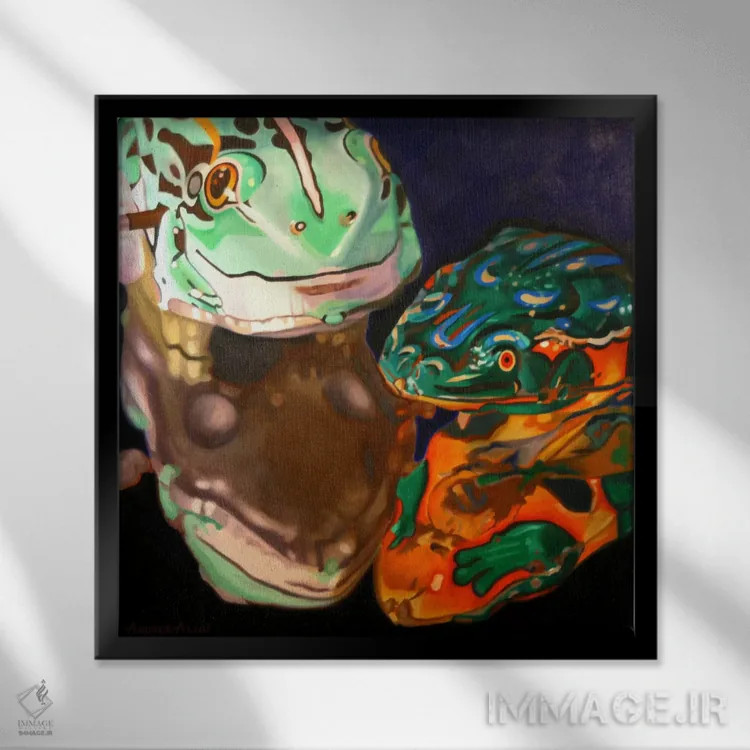 تابلو قورباغههای حلبی اثر آندریا آلوین - نمای قابدار مشکی