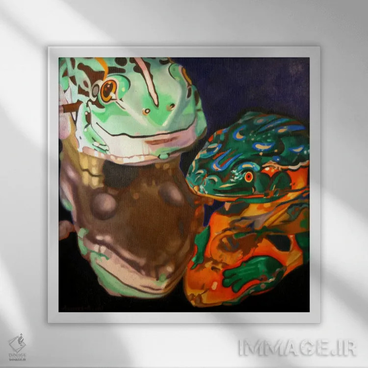 تابلو قورباغههای حلبی اثر آندریا آلوین - نمای قابدار سفید