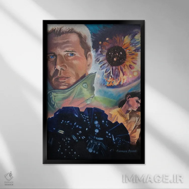 تابلو بلید رانر (فیلم یا مسابقهدهنده تیغهدار) اثر آندریا آلوین - نمای قابدار مشکی