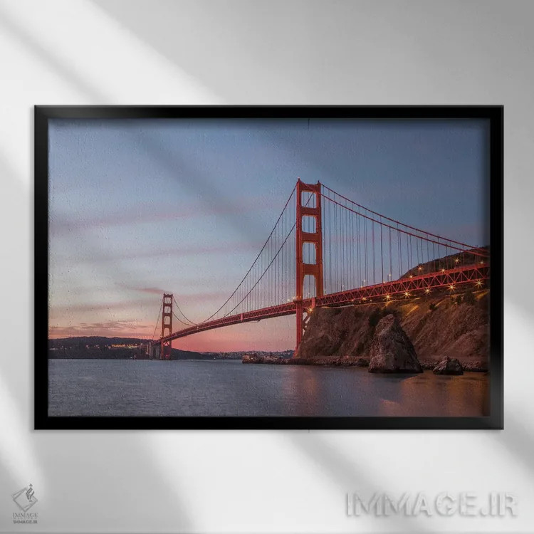تابلو پل گلدن گیت (سانفرانسیسکو) اثر آرون متسون - نمای قابدار مشکی