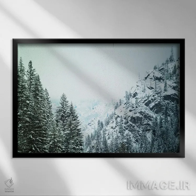 تابلو بارش برف در کسکیدیا II اثر آرون متسون - نمای قابدار مشکی
