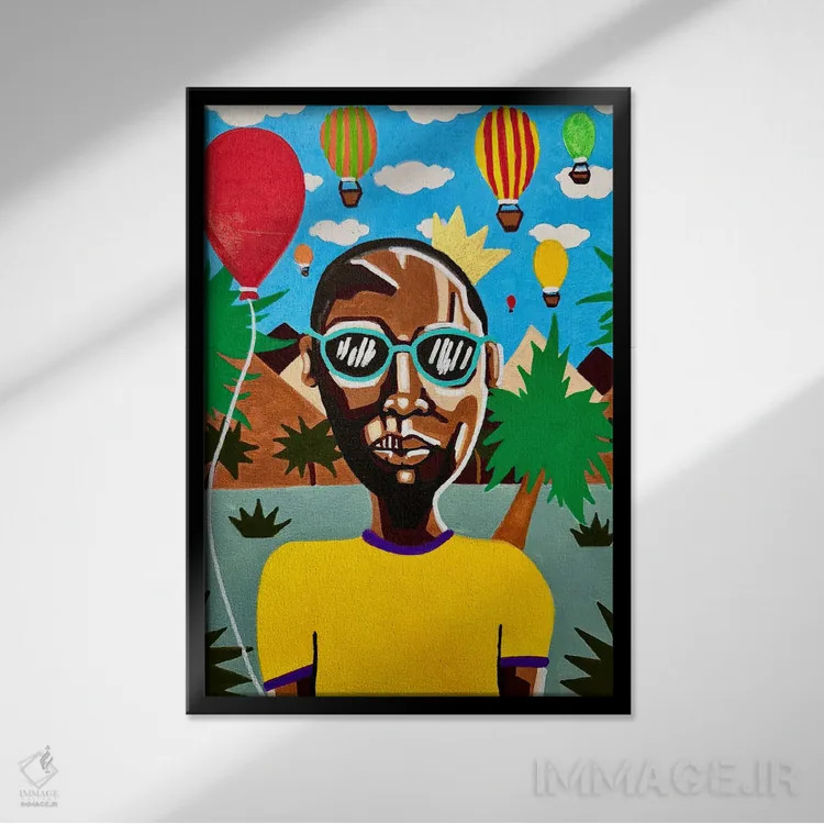 تابلو آفتاب و درختان نخل اثر آرون آلن - نمای قابدار مشکی