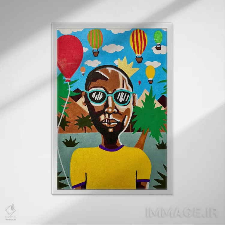 تابلو آفتاب و درختان نخل اثر آرون آلن - نمای قابدار سفید