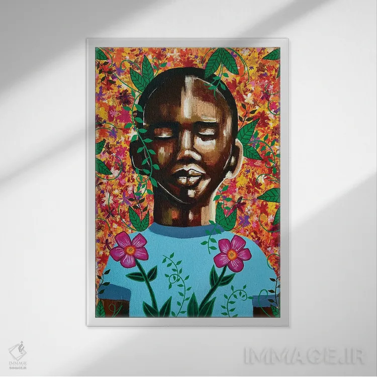 تابلو پسری که گلها پرورش داد اثر آرون آلن - نمای قابدار سفید