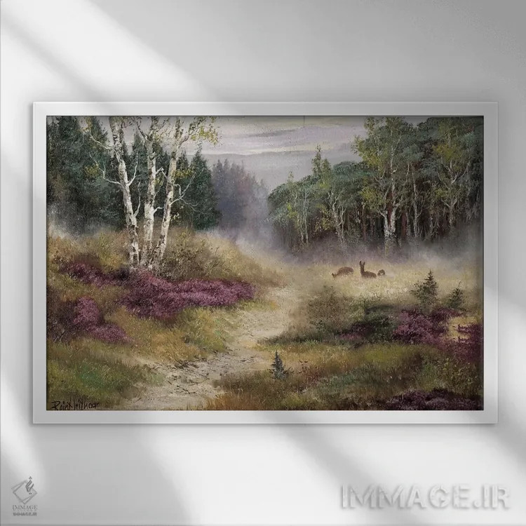 تابلو تماشای گوزنها اثر رِینت ویتار - نمای قابدار سفید