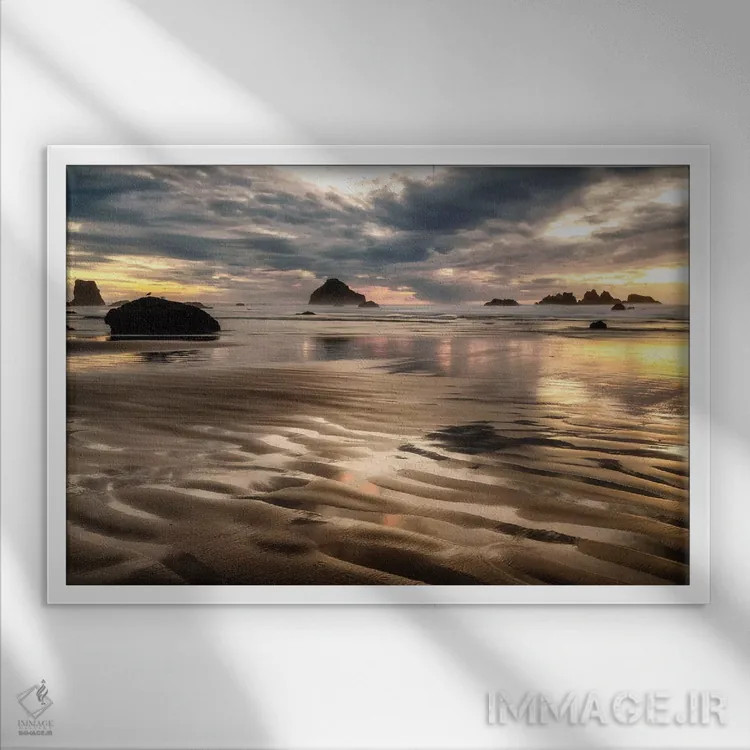 تابلو جزر و مد پایین اقیانوس آرام اثر اندی اموس - نمای قابدار سفید