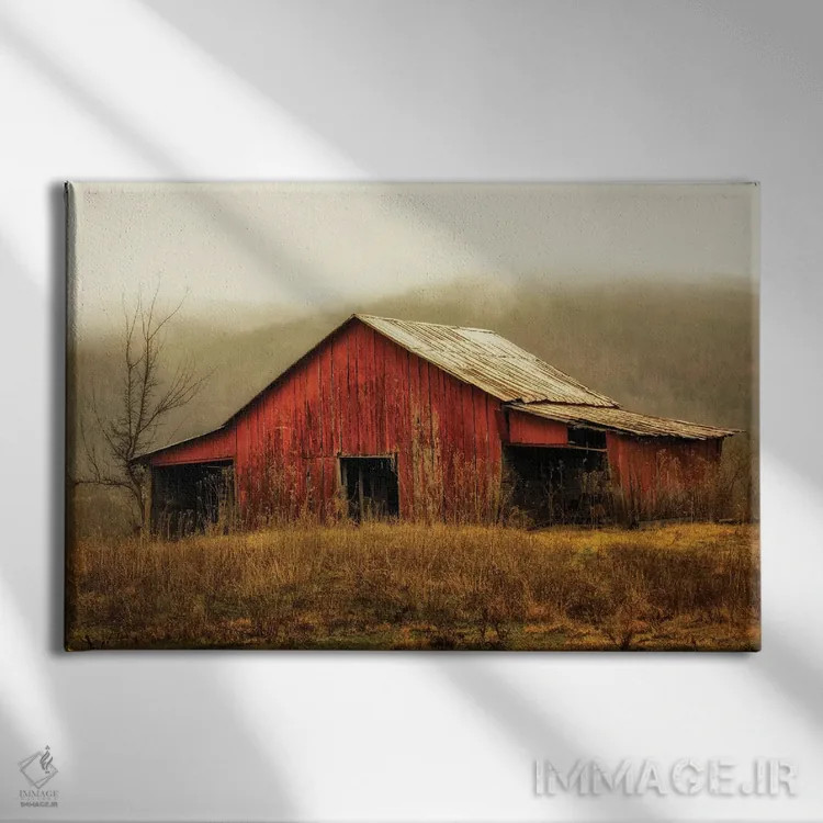 تابلو انباری با نورگیر در مه اثر اندی اموس - نمای روبهرو روی دیوار