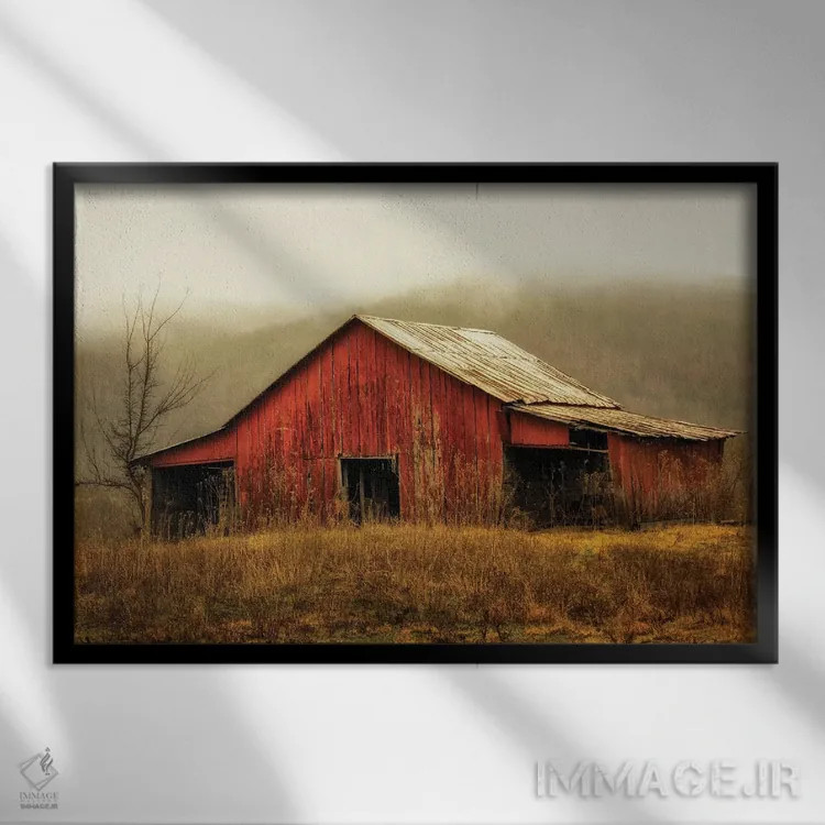 تابلو انباری با نورگیر در مه اثر اندی اموس - نمای قابدار مشکی