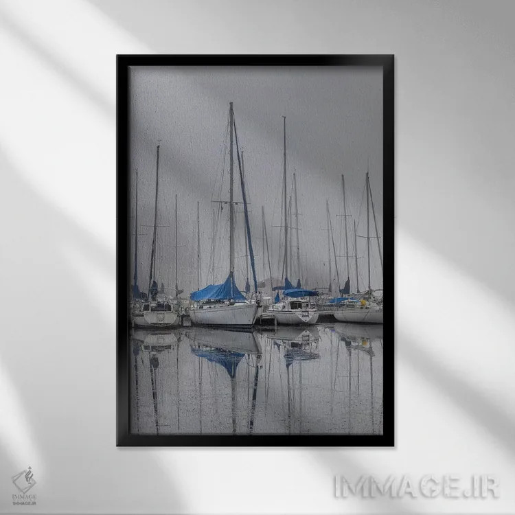 تابلو قایقهای بادبانی اثر اندی اموس - نمای قابدار مشکی