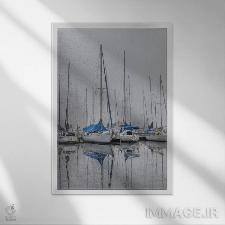 تابلو قایقهای بادبانی اثر اندی اموس - نمای قابدار سفید