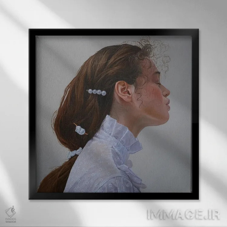 تابلو دختر با یک مروارید اثر آرتور آنوخین - نمای قابدار مشکی