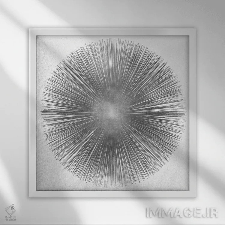 تابلو تابش خورشید نقرهای ۱ اثر ابی یانگ - نمای قابدار سفید
