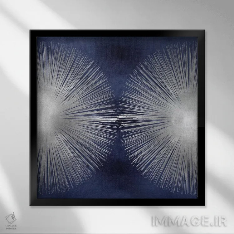 تابلو تابش خورشید نقرهای روی آبی ۲ اثر ابی یانگ - نمای قابدار مشکی