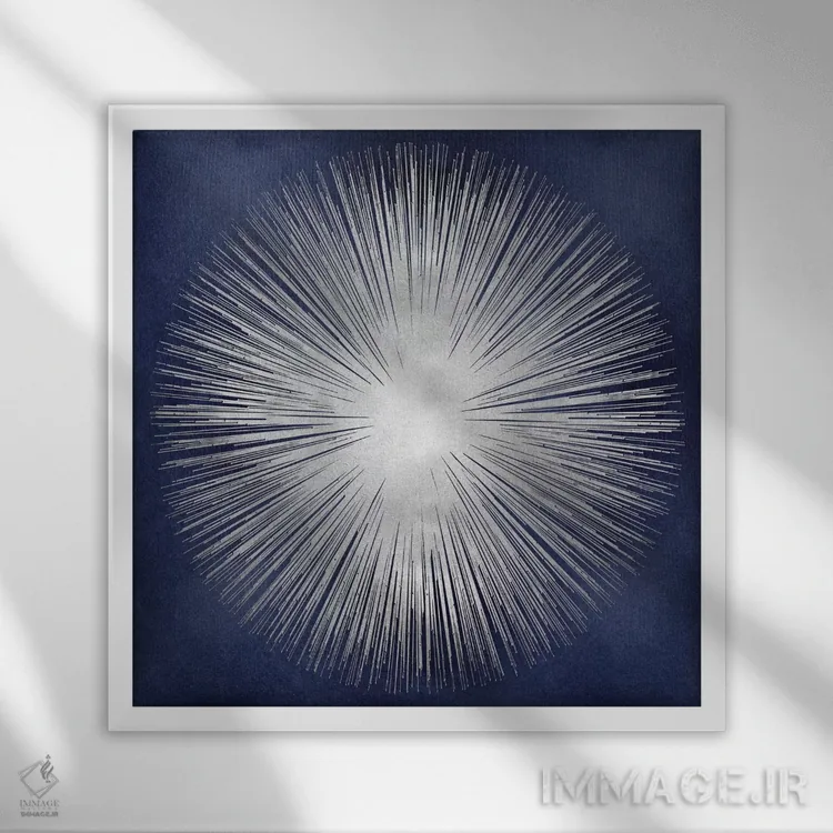 تابلو تابش خورشید نقرهای روی آبی ۱ اثر ابی یانگ - نمای قابدار سفید