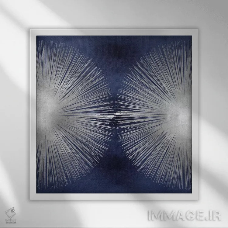 تابلو تابش خورشید نقرهای روی آبی ۲ اثر ابی یانگ - نمای قابدار سفید