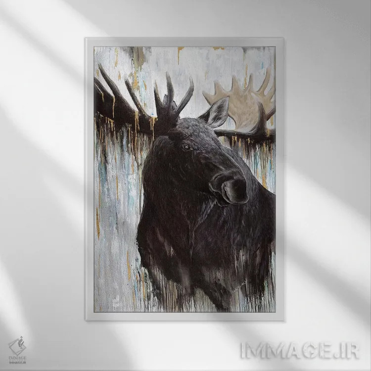 تابلو گوزن زراندود اثر آنجلا بادن - نمای قابدار سفید