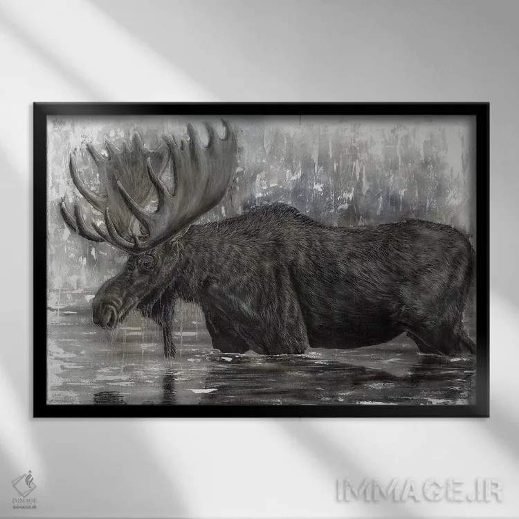 تابلو گوزن بزرگ و باشکوه اثر آنجلا بادن - نمای قابدار مشکی