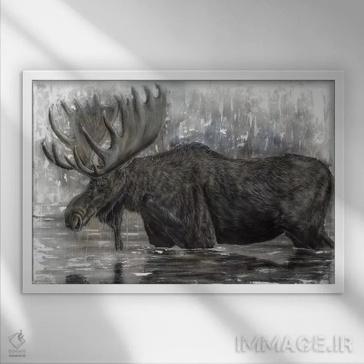 تابلو گوزن بزرگ و باشکوه اثر آنجلا بادن - نمای قابدار سفید