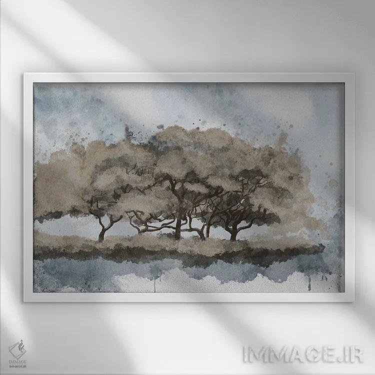 تابلو منظرهٔ آرام درختان اثر آنجلا بادن - نمای قابدار سفید