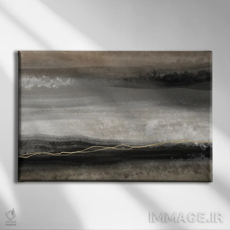 تابلو انتزاع طلایی موکا اثر آنجلا بادن - نمای روبهرو روی دیوار