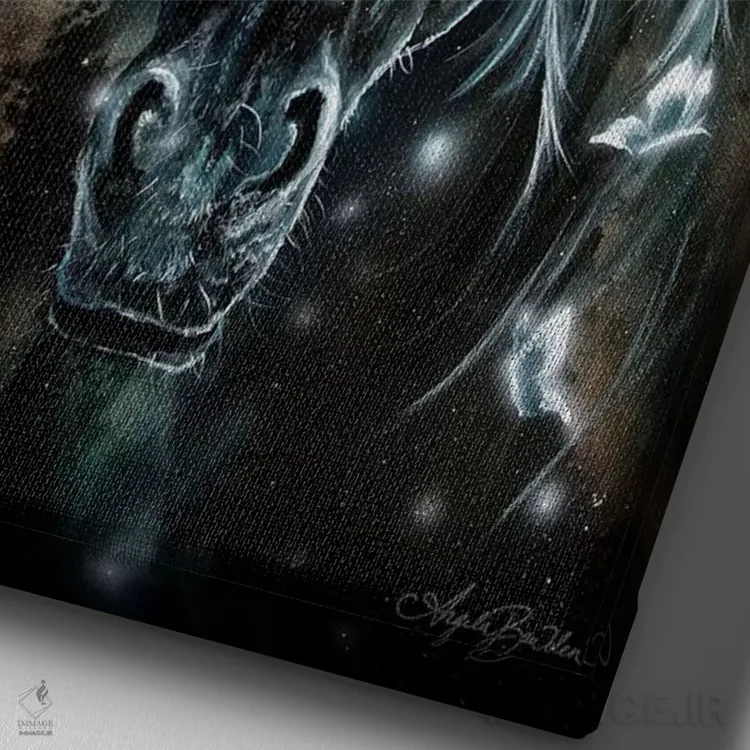 تابلو اسب و پروانهها اثر آنجلا بادن - نمای نزدیک بافت بوم