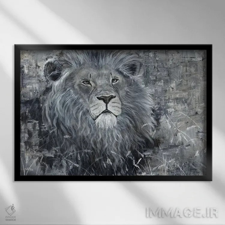 تابلو قدرت شیر گله اثر آنجلا بادن - نمای قابدار مشکی