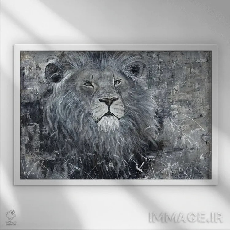 تابلو قدرت شیر گله اثر آنجلا بادن - نمای قابدار سفید