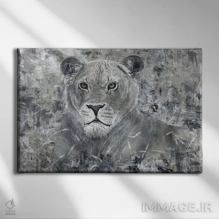 تابلو قدرت شیر ماده گله اثر آنجلا بادن - نمای روبهرو روی دیوار