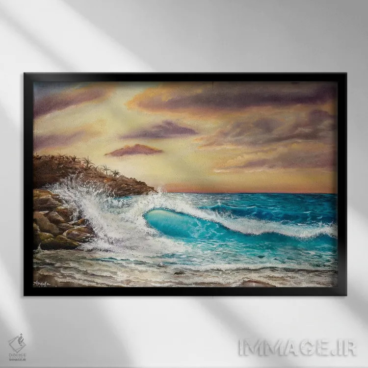 تابلو سواحل غروب اثر آنجلا بادن - نمای قابدار مشکی