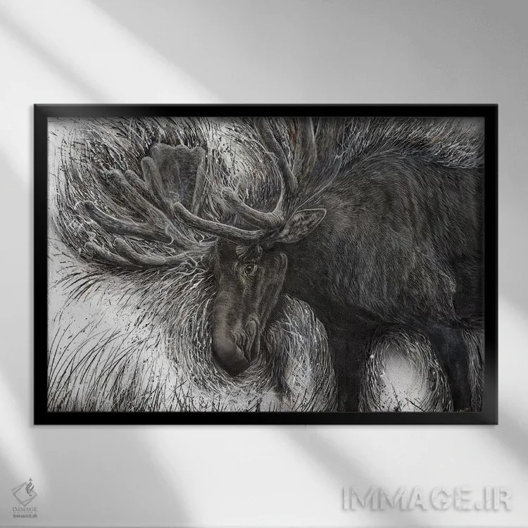 تابلو گوزن رامنشده اثر آنجلا بادن - نمای قابدار مشکی