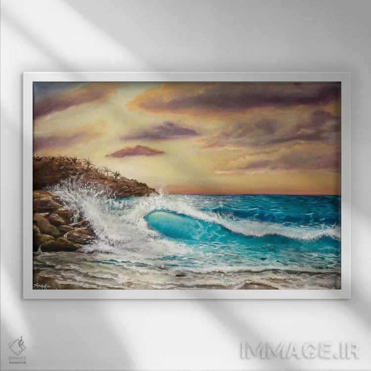 تابلو سواحل غروب اثر آنجلا بادن - نمای قابدار سفید