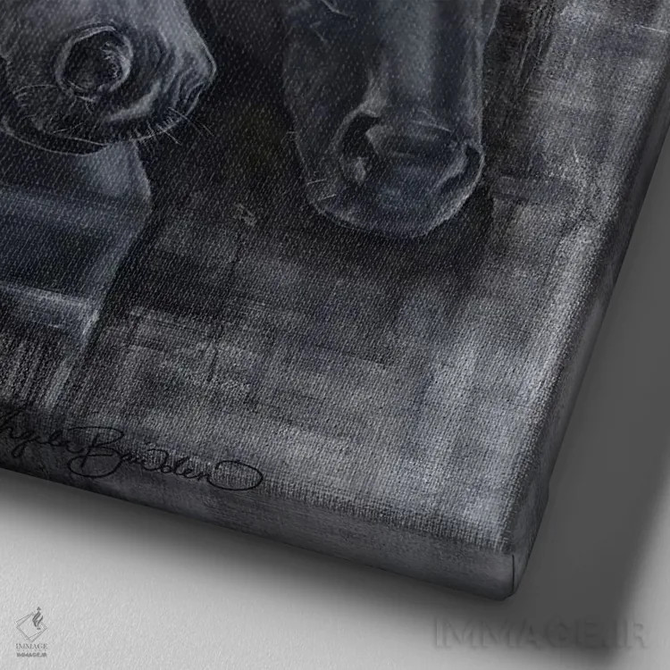 تابلو سهگانه اسبی اثر آنجلا بادن - نمای نزدیک بافت بوم