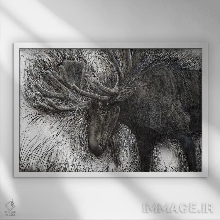 تابلو گوزن رامنشده اثر آنجلا بادن - نمای قابدار سفید