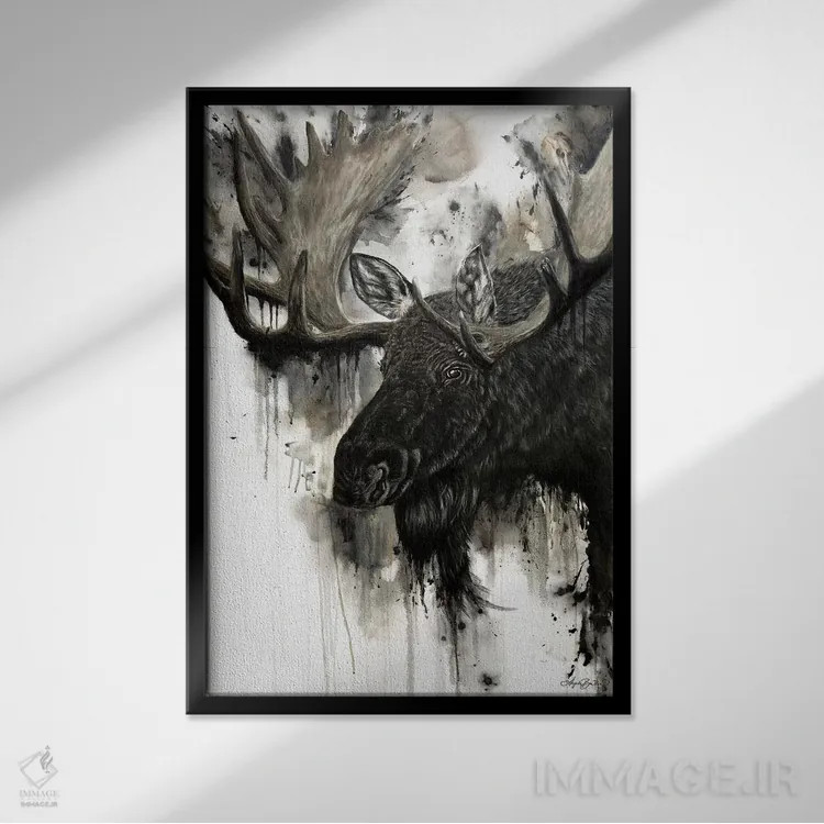 تابلو گوزن نر اثر آنجلا بادن - نمای قابدار مشکی