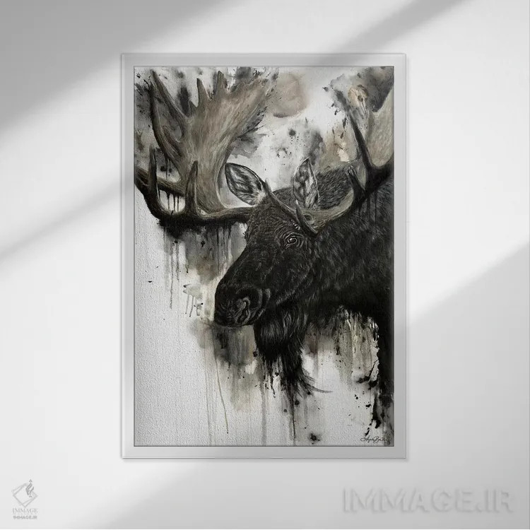 تابلو گوزن نر اثر آنجلا بادن - نمای قابدار سفید