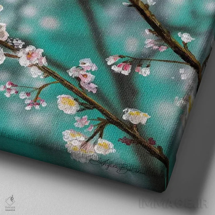 تابلو پروانهها و شکوفهها اثر آنجلا بادن - نمای نزدیک بافت بوم