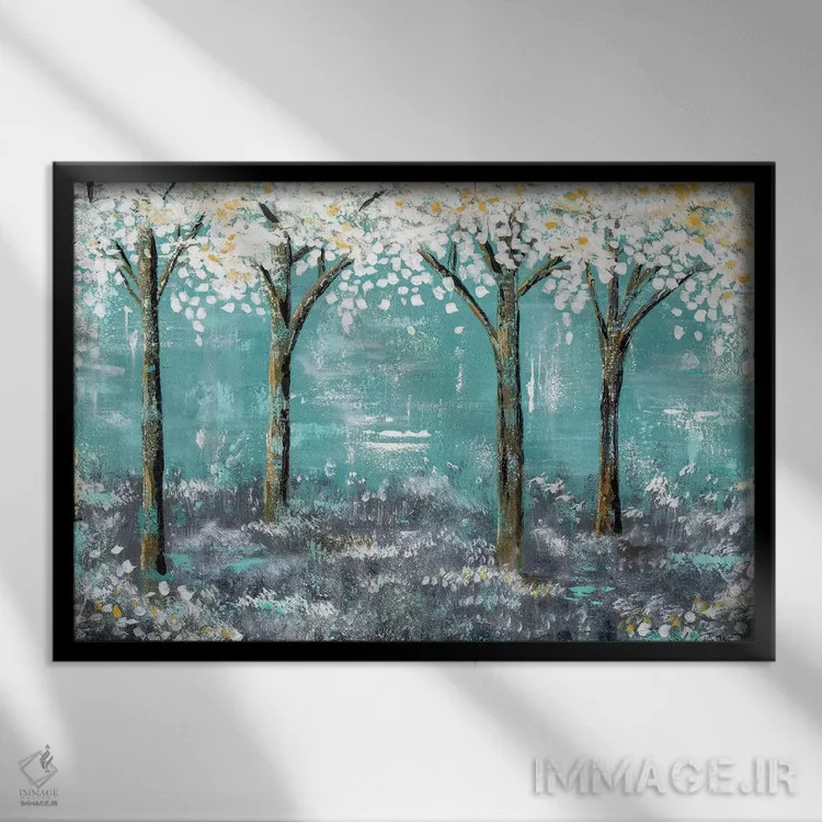 تابلو آبیهای جنگل اثر آنجلا بادن - نمای قابدار مشکی